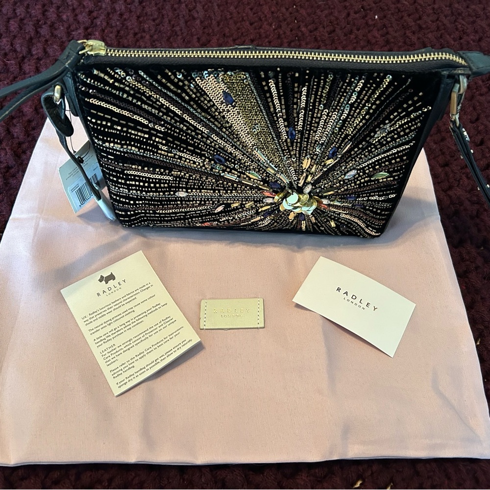 NWT Radley London Black and Gold Embellished Clutch